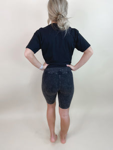 Lainey Black Mineral Wash Biker Shorts