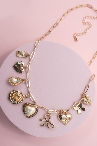 Bow heart charm necklace