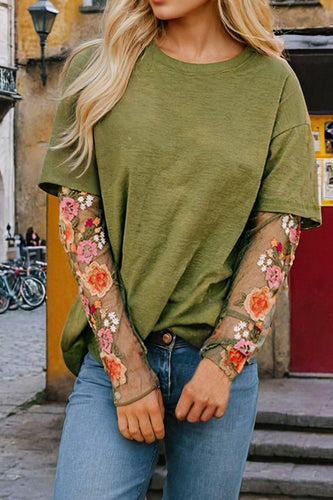 Maya two piece floral long sleeve tee / green