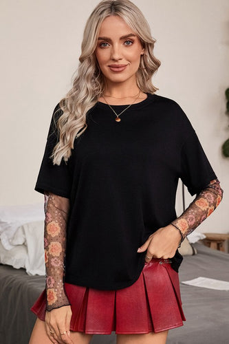 Maya two piece floral long sleeve tee / black