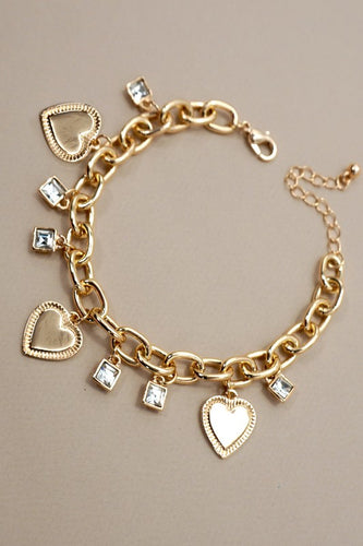 Heart rhinestone charm bracelet