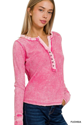 Rachel Waffle Top / Fuchsia