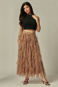 Dotted Tulle Skirt / Taupe