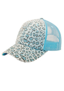 Leopard Mesh Ball Cap - Blue